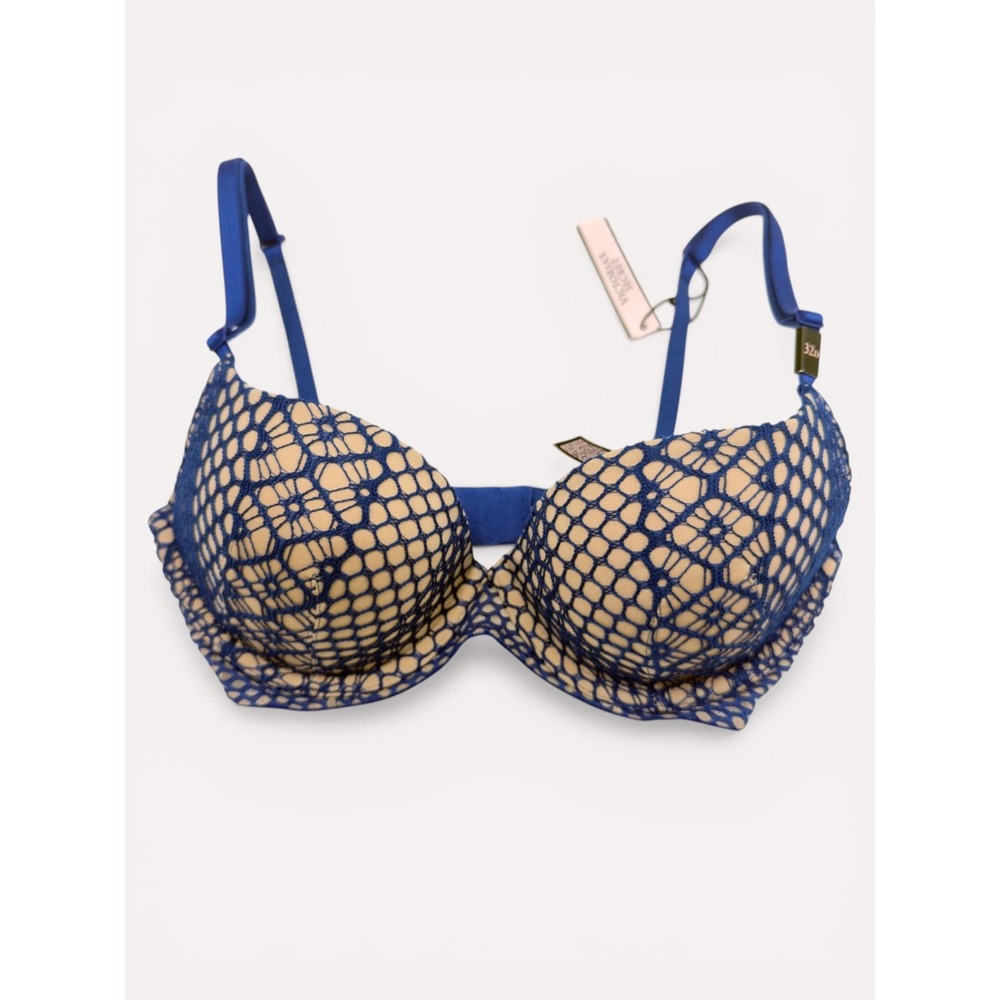 Victoria's Secret Very Sexy Plunge Bra 32D Blue NWT Honeycomb‎ Lace Underwire